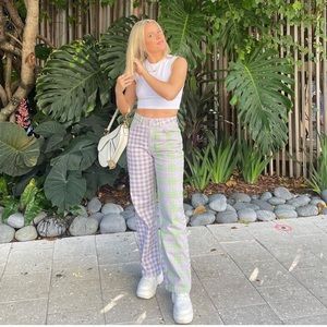 The Ragged Priest purple/green plaid denim